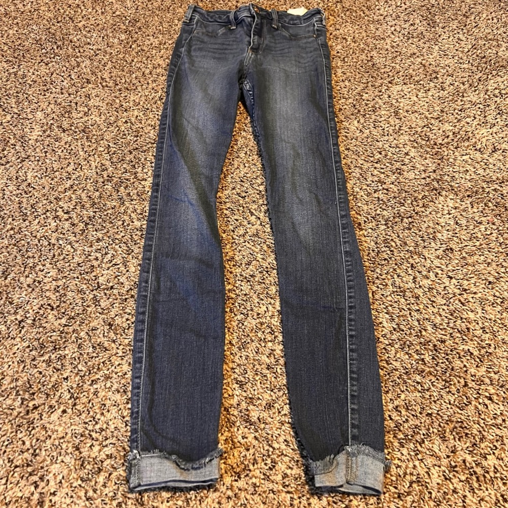 Hollister High Rise Jean Legging‎ Womens Size 25x30 Blue Stretch Cropped Raw Hem